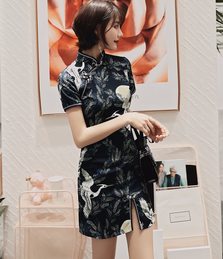 Blue Mini Cheongsam - Satin