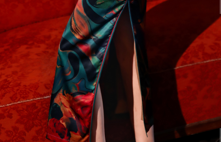 Traditional satin floral cheongsam. Green qipao. Custom dresses.