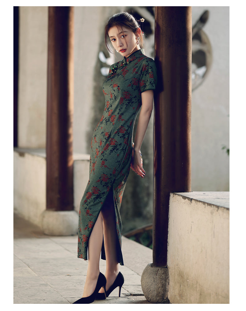 Traditional Chinese Green Cheongsam Dress - Soft Fabric