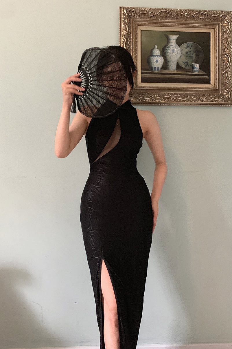 Black lace cheongsam. Modern cheongsam dress for party/tea ceremony. evening dress.