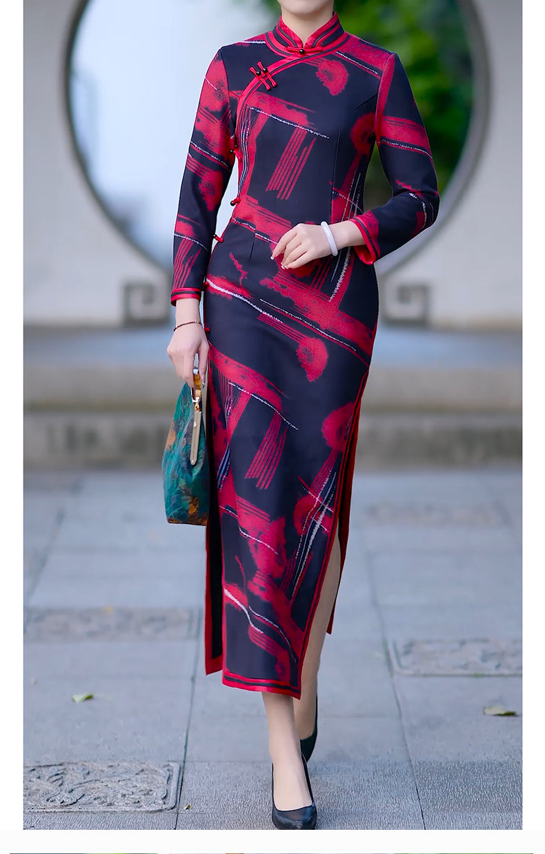 Traditional Chinese cheongsam dress. Autumn winter dress.