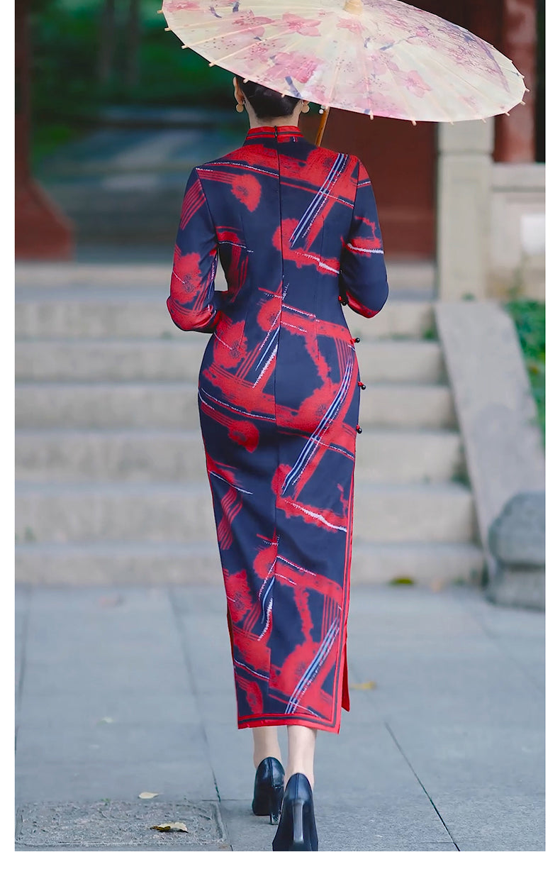 Traditional Chinese cheongsam dress. Autumn winter dress.