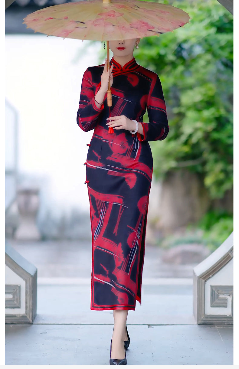 Traditional Chinese cheongsam dress. Autumn winter dress.