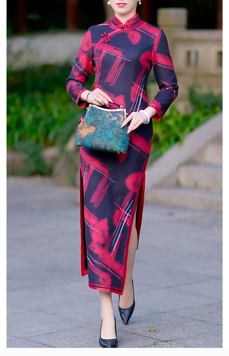 Traditional Chinese cheongsam dress. Autumn winter dress.