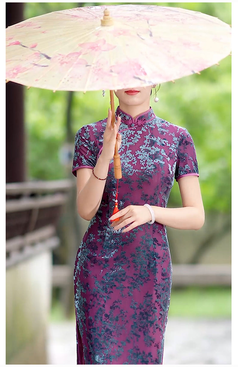 Traditional Chinese Dress | Purple Velvet Cheongsam | Modern Qipao Evening Dress