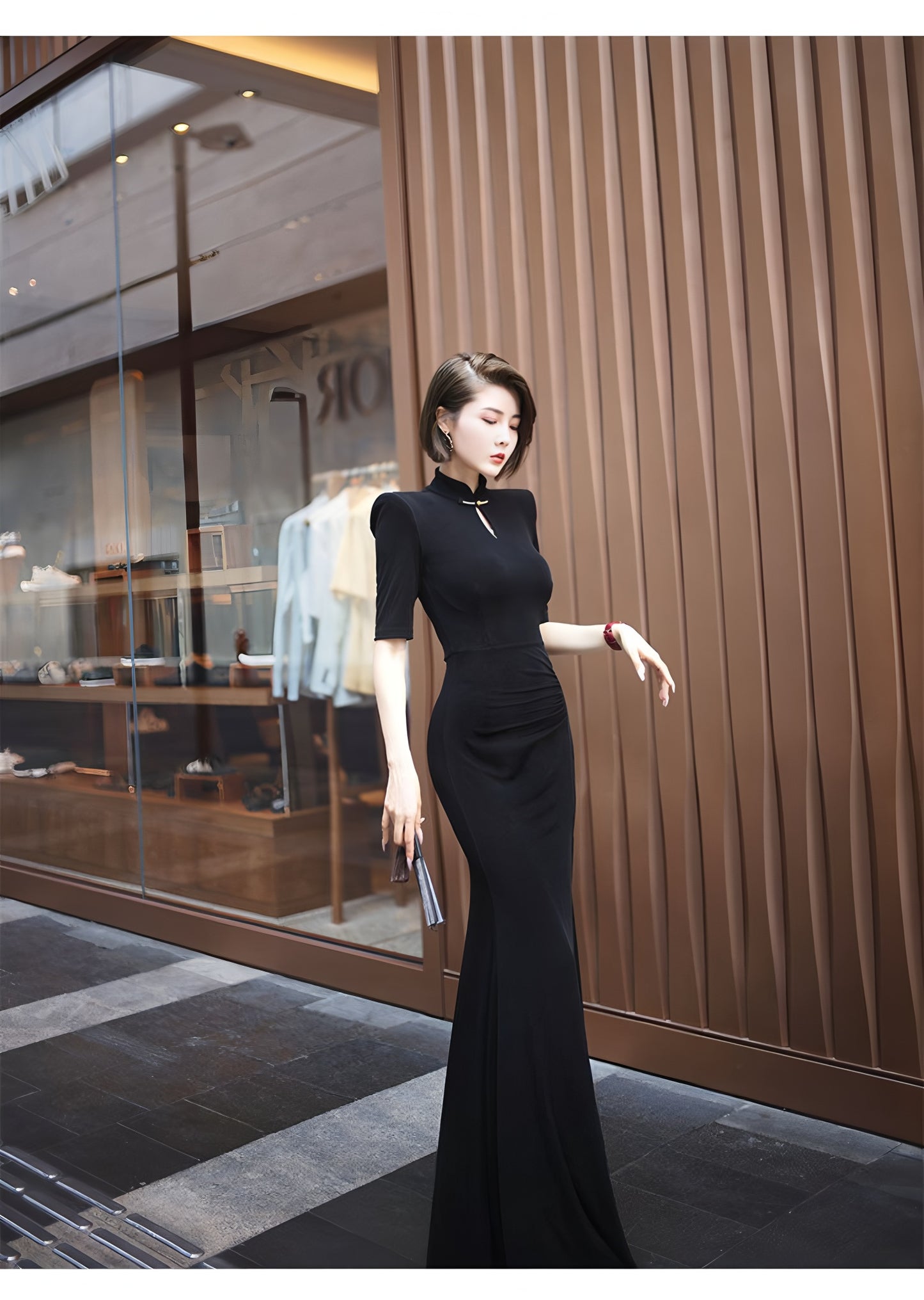 Waterdrop collar cheongsam with mid-length sleeves