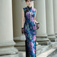 Sleeveless Qipao Gown with Vibrant, Colorful Patterns