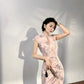 Modern qipao gown with a pink floral pattern