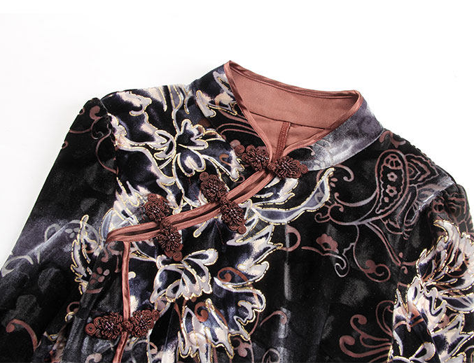 Stretch velvet floral qipao dress