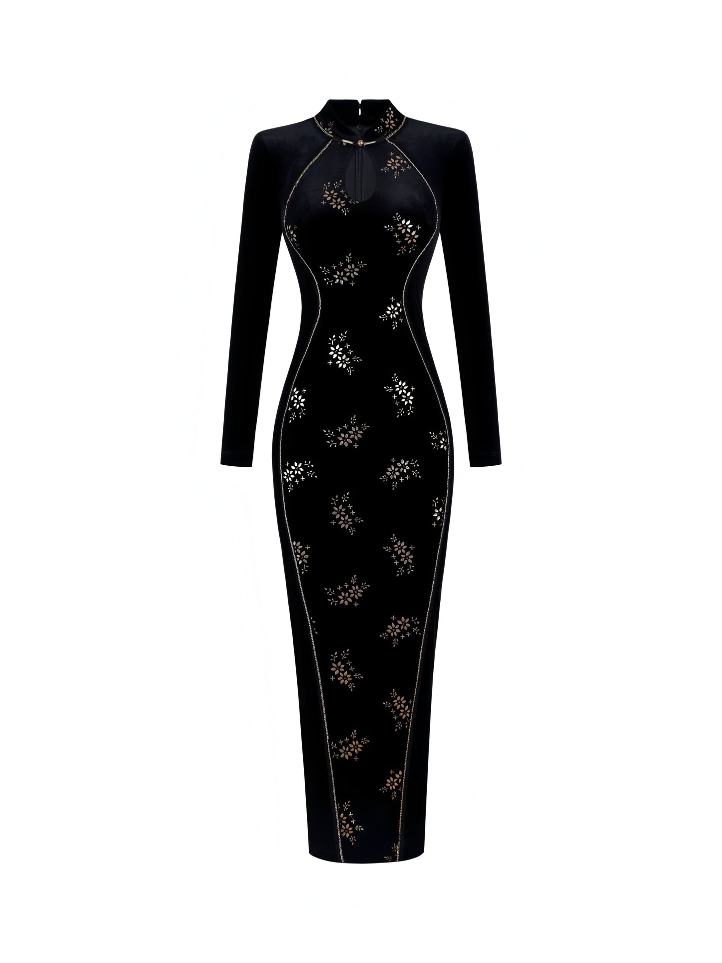 Elegant, retro, and sexy cheongsam in gold velvet