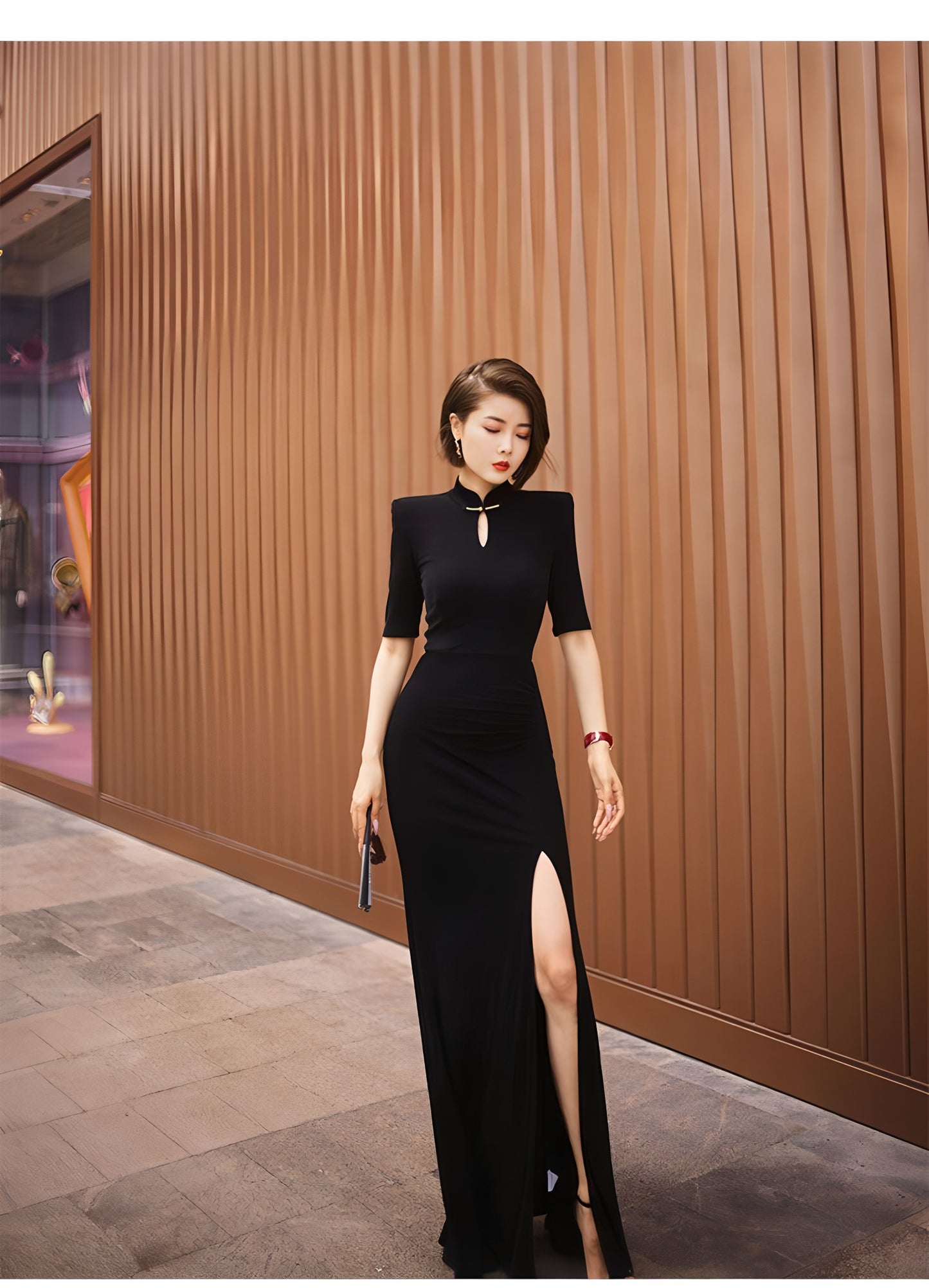 Waterdrop collar cheongsam with mid-length sleeves