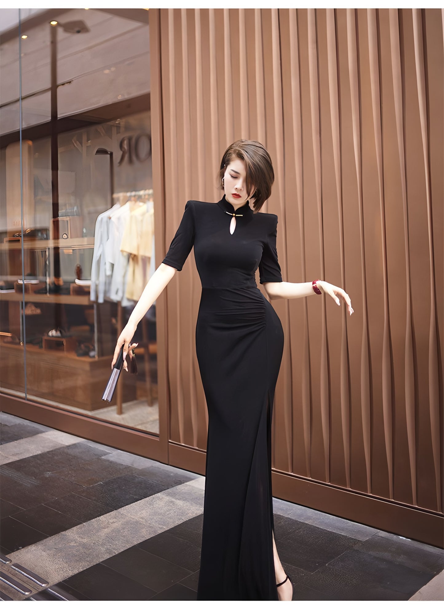 Waterdrop collar cheongsam with mid-length sleeves