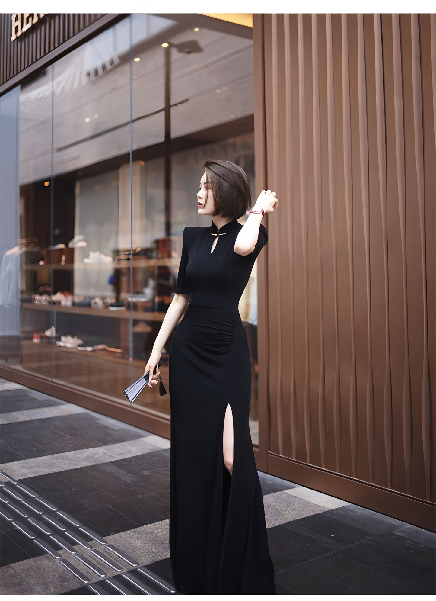 Waterdrop collar cheongsam with mid-length sleeves