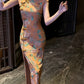 Gold-stamped printed retro cheongsam