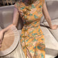 Gold-stamped printed retro cheongsam
