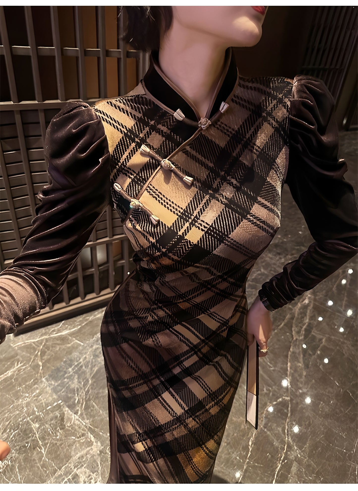 Retro plaid silk cheongsam