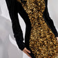 Gold sequined black velvet cheongsam dress
