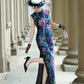 Sleeveless Qipao Gown with Vibrant, Colorful Patterns