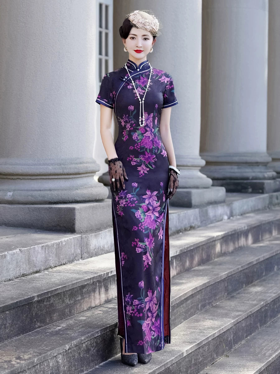 Modern purple qipao gown