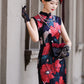 Modern Sleeveless Qipao Gown with Red Floral Print