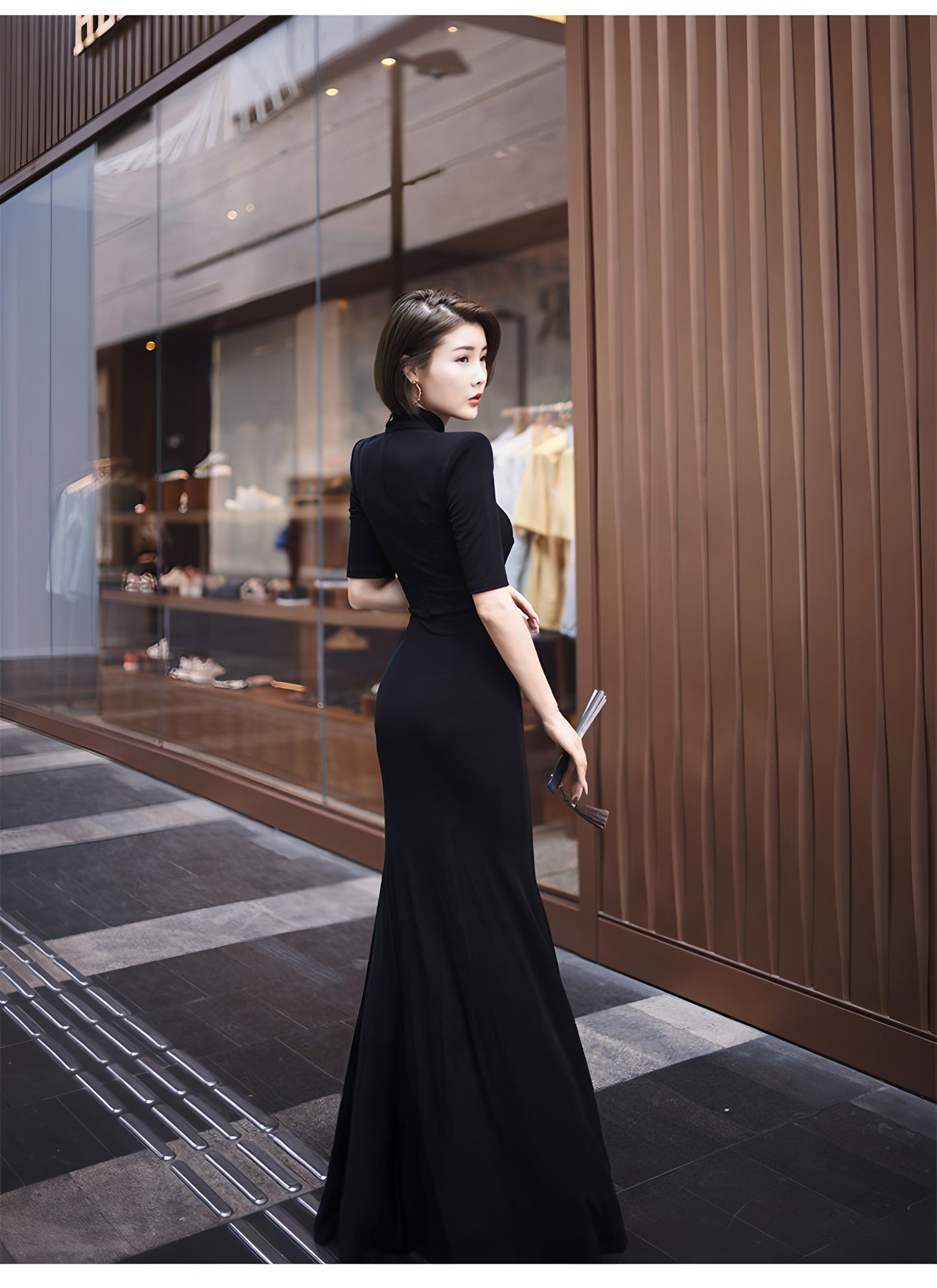 Waterdrop collar cheongsam with mid-length sleeves