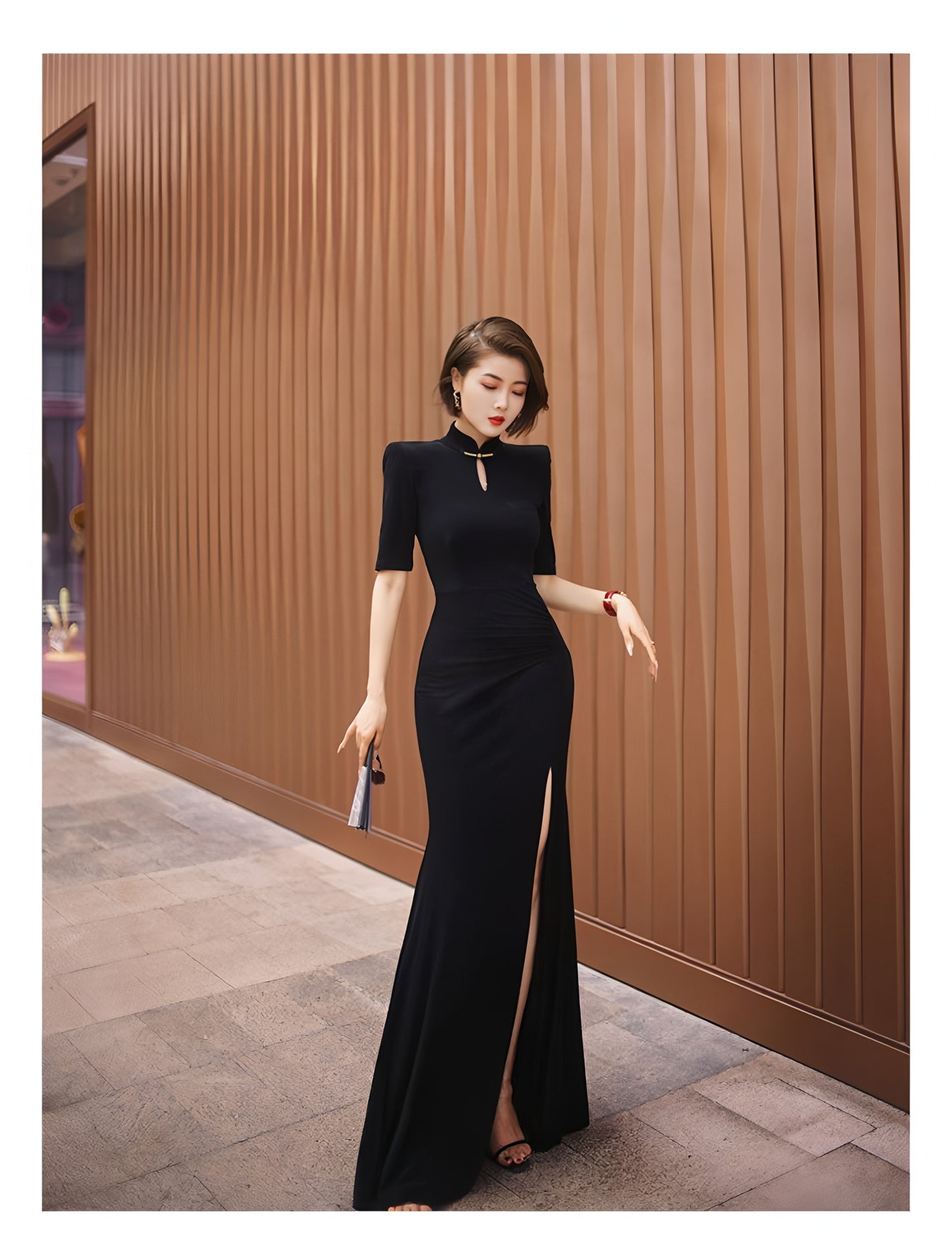 Waterdrop collar cheongsam with mid-length sleeves