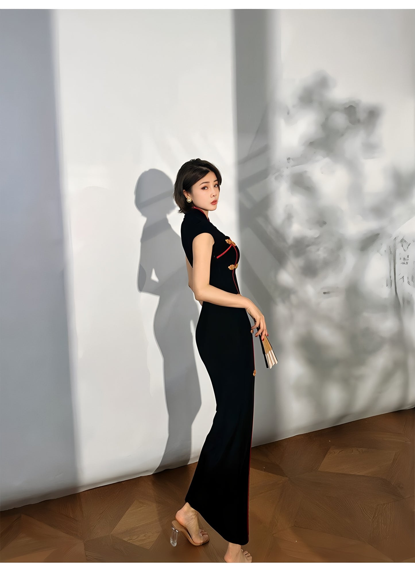 Black tight-fitting retro cheongsam