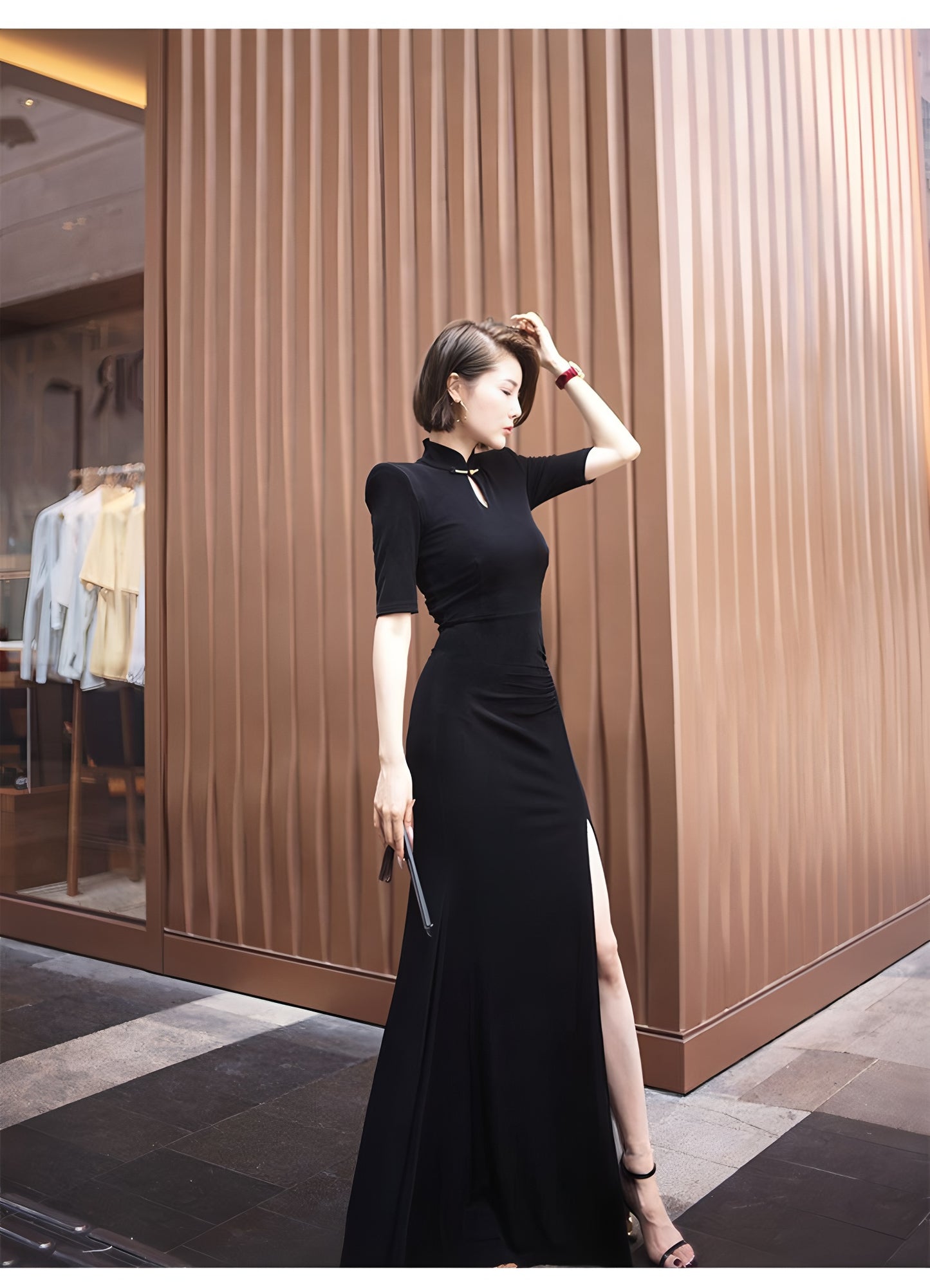 Waterdrop collar cheongsam with mid-length sleeves