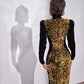 Gold sequined black velvet cheongsam dress