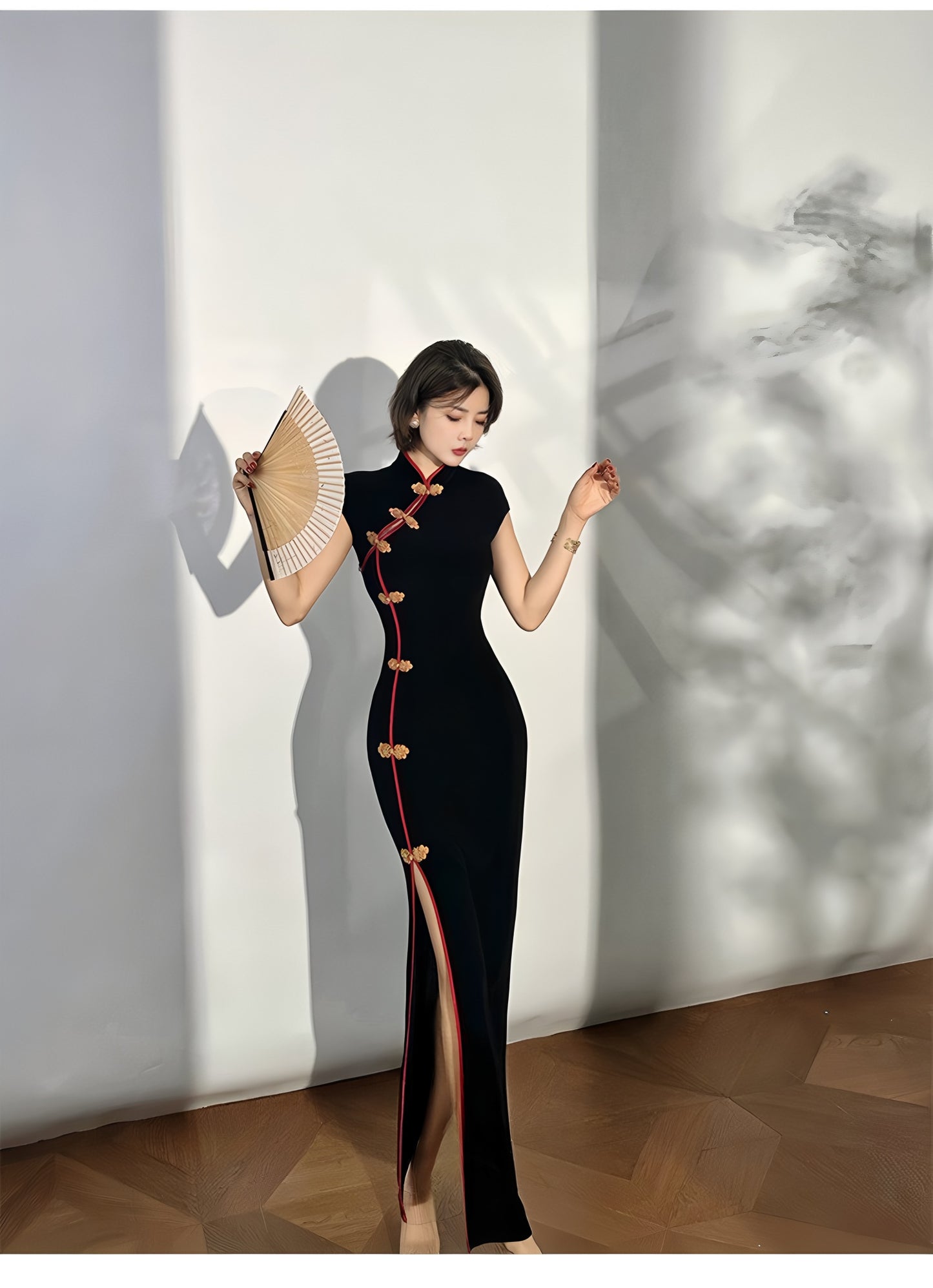 Black tight-fitting retro cheongsam