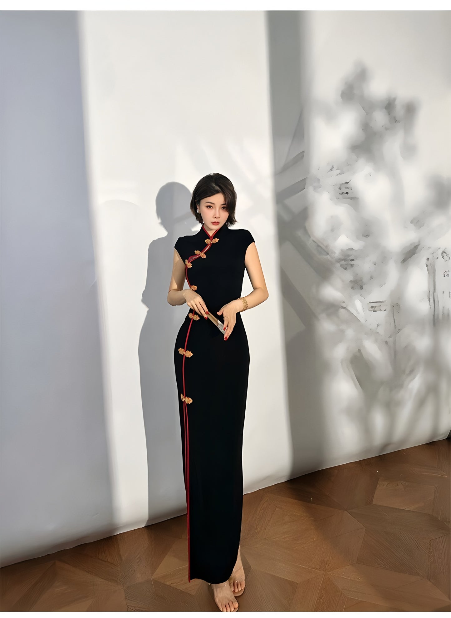 Black tight-fitting retro cheongsam