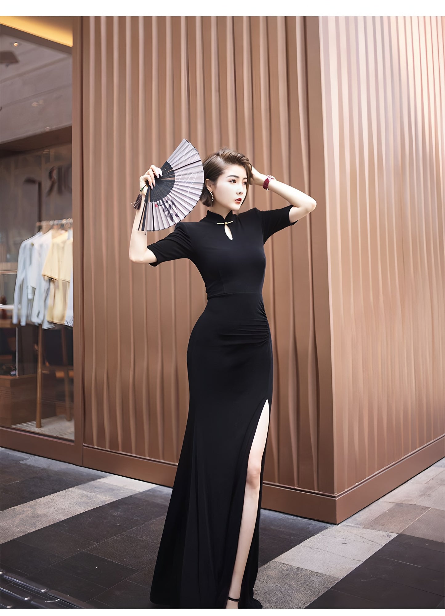 Waterdrop collar cheongsam with mid-length sleeves