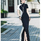Black and white modern qipao gown for the prom