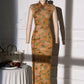 Gold-stamped printed retro cheongsam
