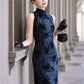Blue sleeveless modern qipao gown