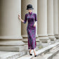 modern purple velvet qipao gown for dinner gift for her.