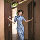 Modern Qipao Gown with Blue Floral Print