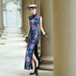 Sleeveless Qipao Gown with Vibrant, Colorful Patterns