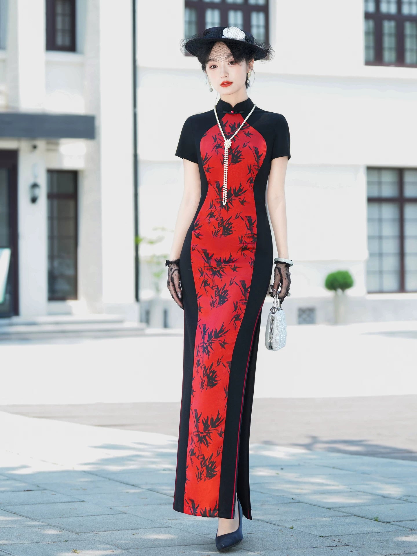 Modern red and black qipao gown for the prom