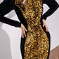 Gold sequined black velvet cheongsam dress