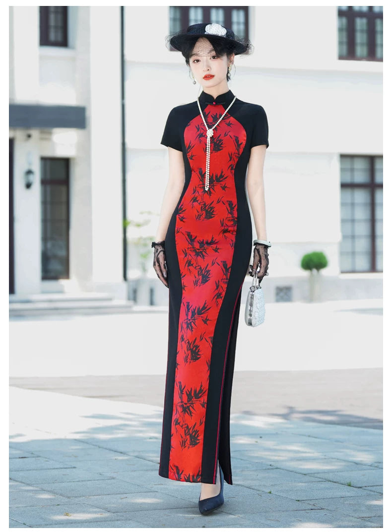Modern red and black qipao gown for the prom