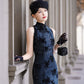 Blue sleeveless modern qipao gown