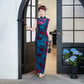 Modern velvet qipao gown with embroidery