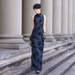 Blue sleeveless modern qipao gown