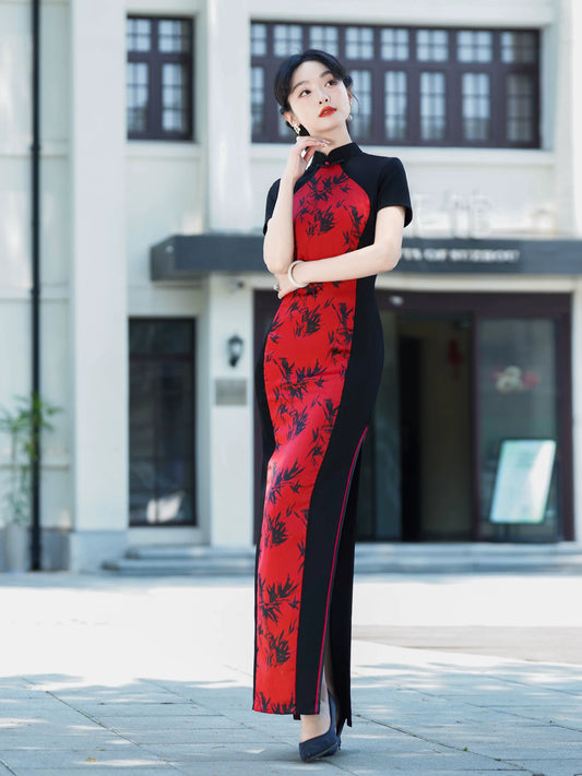 Modern red and black qipao gown for the prom