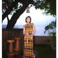 Modern qipao gown with a yellow plaid pattern