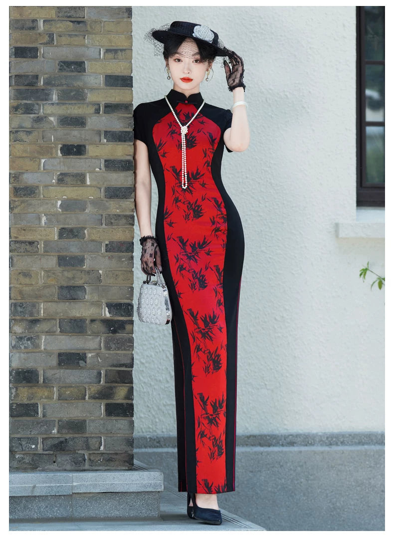 Modern red and black qipao gown for the prom