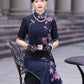 Deep blue floral qipao gown