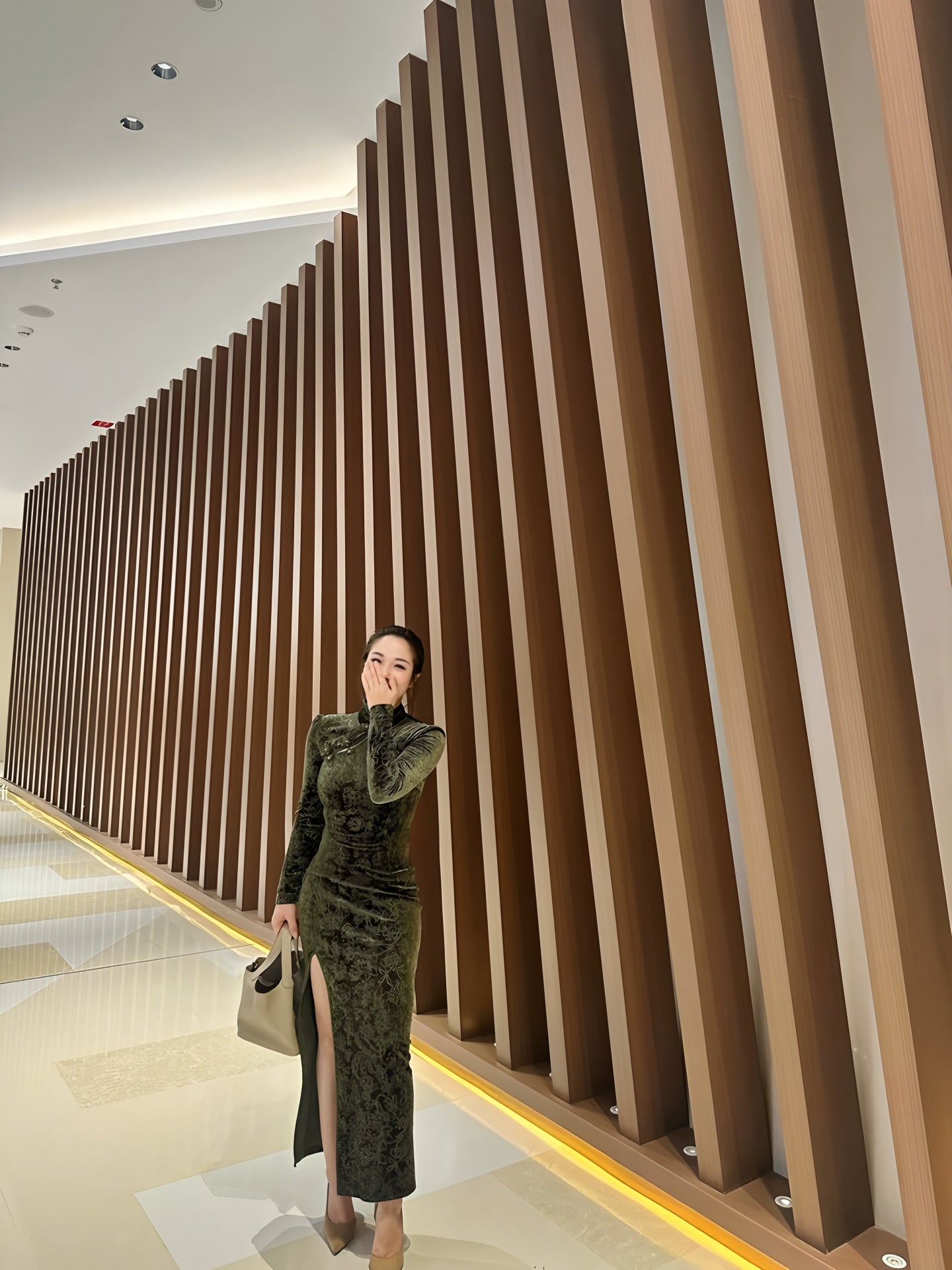 Carved velvet cheongsam dress