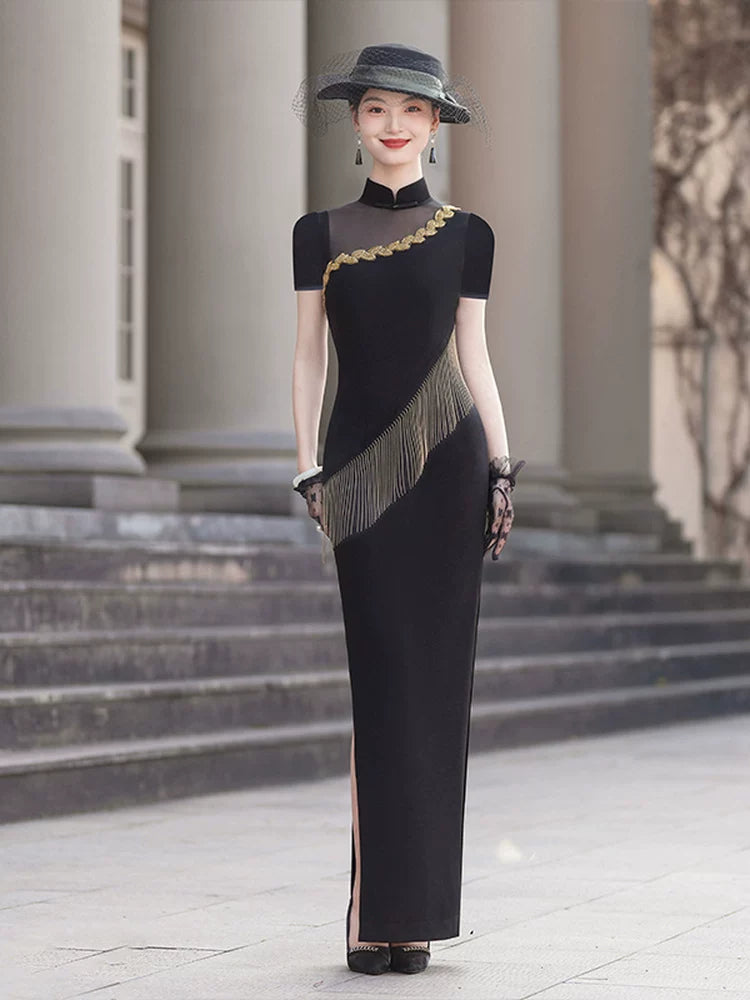 Black modern qipao gown, prom dress